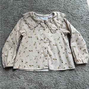 Zara Beige Floral Girls Button Down Shirt Size 4-5